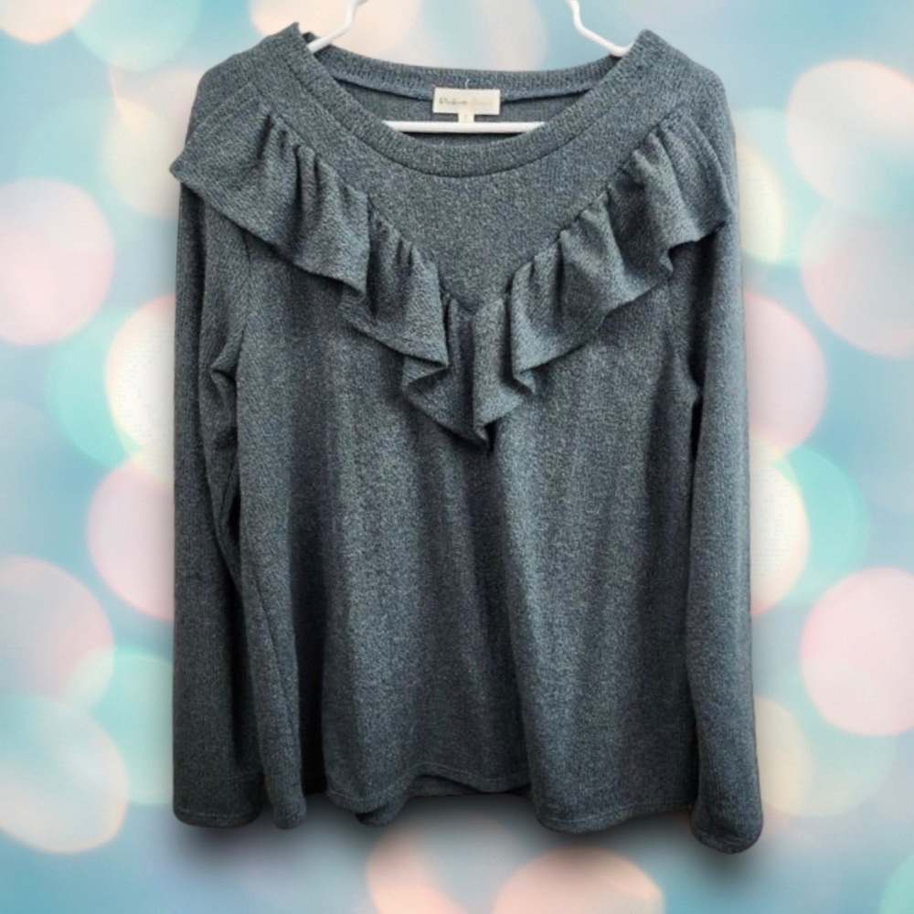 Perfect Peach Women’s Gray Lightweight Ruffle Sweater Size XL